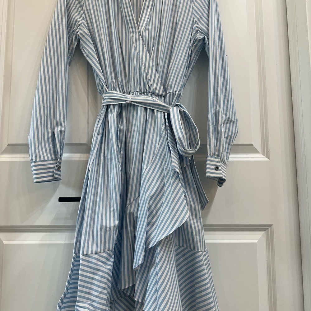 Blue and White Striped Wrap Dress